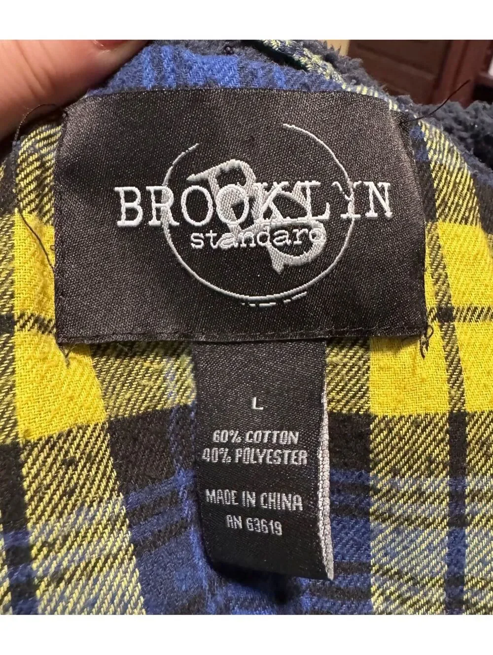 Brooklyn Standard Hoodie Yellow and Navy Blue Plaid Fleece Lined (L)